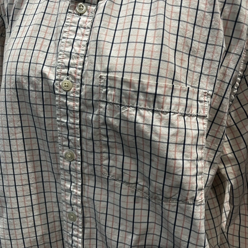 Old Navy Men's White and Blue Plaid Shirt XL - Picture 4 of 9